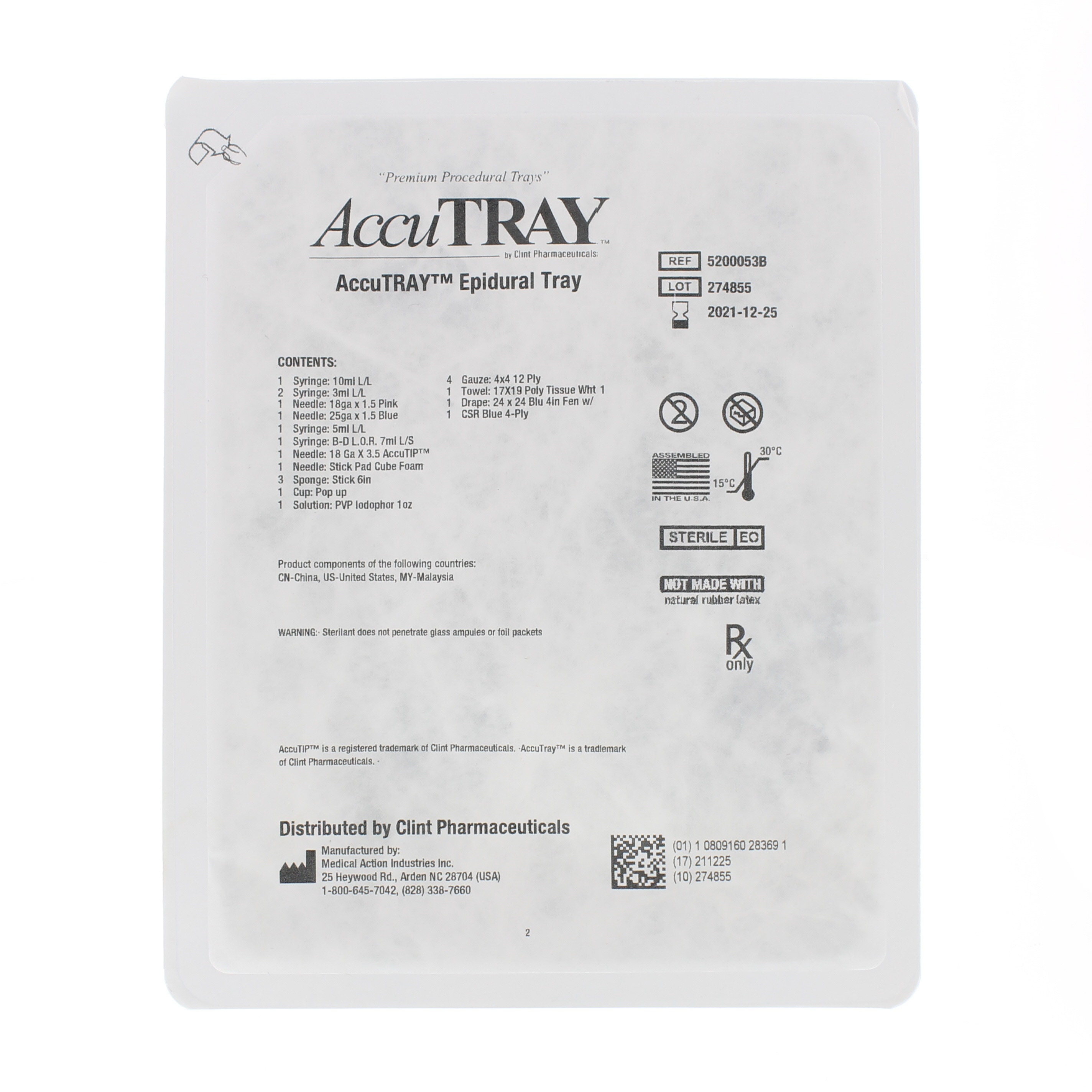 AccuTray™ Epidural Tray w/18g Tuohy Needle